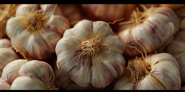 Photo photo lot of different pungent garlic cloves