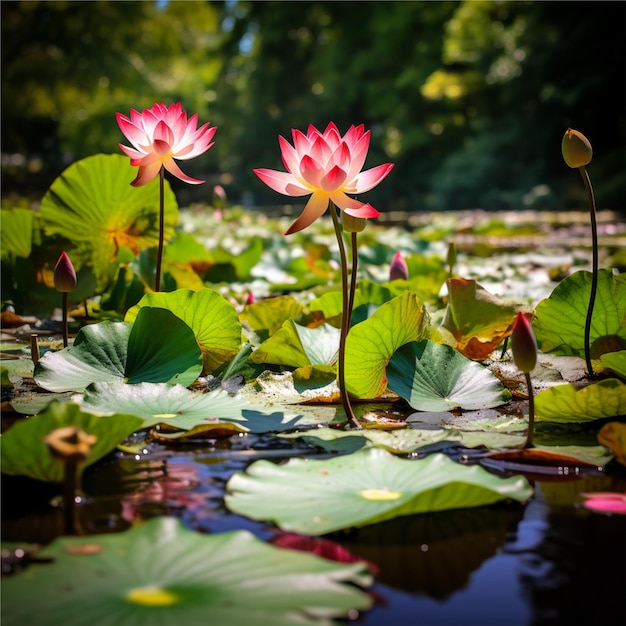 Photo lotus symphony a vibrant display of leaves and