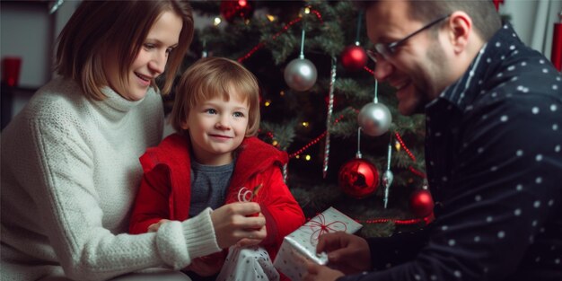 クリスマスを幸せに飾る素敵な家族の写真