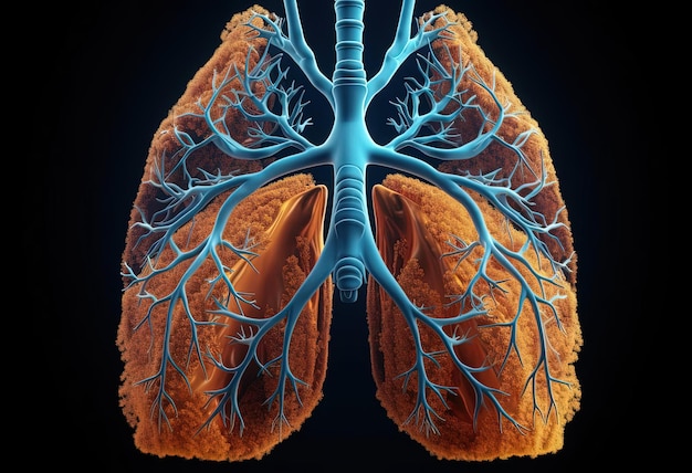 a photo of lungs in the style of dark orange and light azure