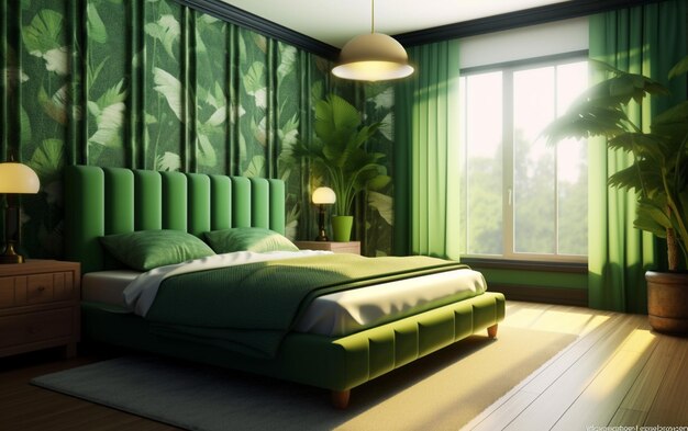 사진 사진 럭셔리 녹색 침대 방