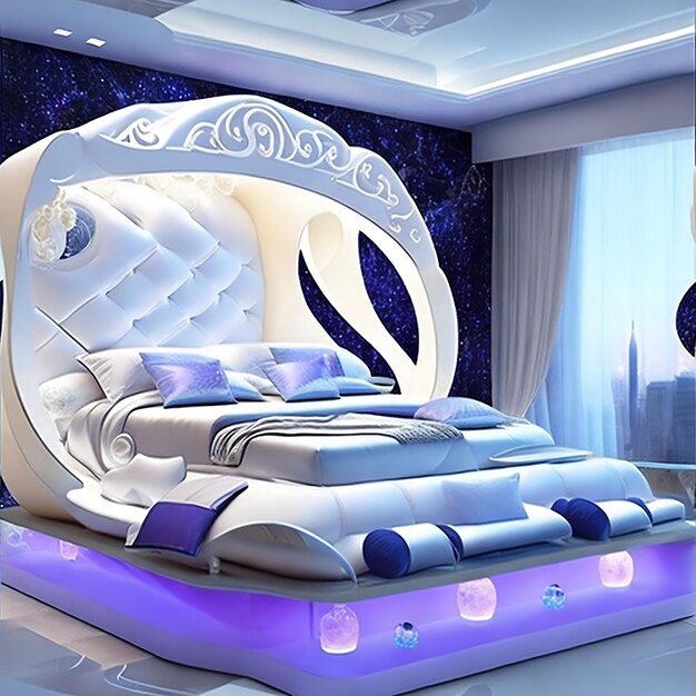 写真の豪華なモダンなウェディング スタイルの未来的なイベント ベッド写真 Ai 生成