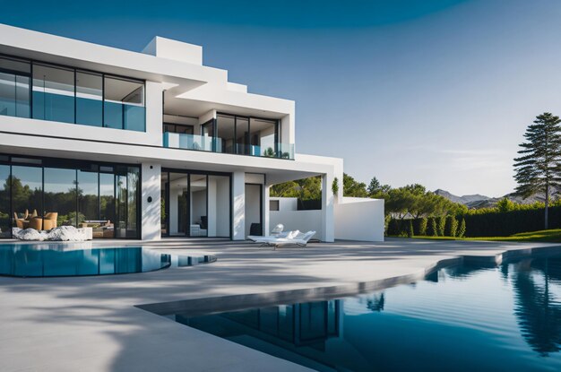Фото роскошная вилла с бассейном впечатляющий современный дизайн цифровое искусство недвижимость дом дом