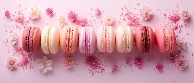 Photo of macarons with floral motifs and powdered sugar decorations s banner ads design layout art