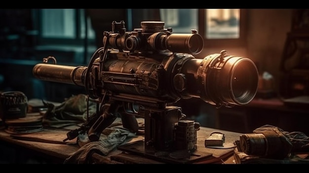 A photo of a machine gun with the word war on it