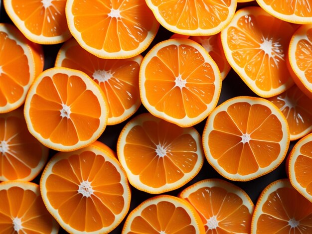 Photo macro orange heap of fresh orange slices background