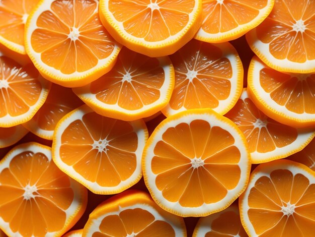 Photo macro orange heap of fresh orange slices background