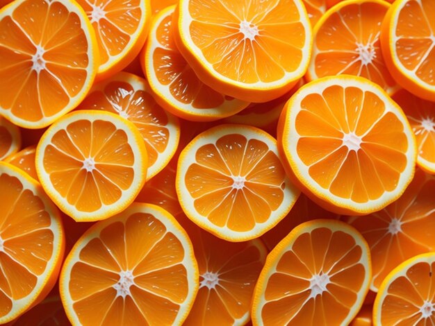 Photo macro orange heap of fresh orange slices background