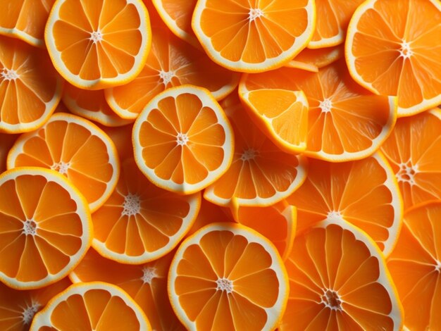 Photo macro orange heap of fresh orange slices background