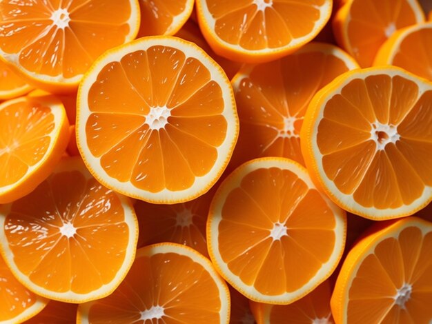 Photo macro orange heap of fresh orange slices background