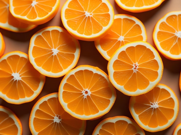 Photo macro orange heap of fresh orange slices background