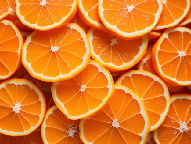 Photo macro orange heap of fresh orange slices background