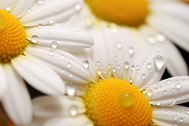 Photo of macro shot of daisy petals with dewdrops