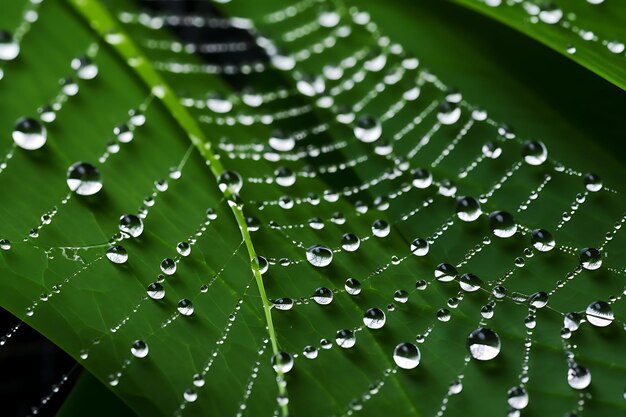 Photo photo of macro shot of dew on a spiderweb nature background