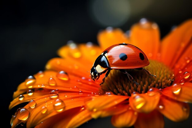 Photo of Macro shot of a ladybug on a gerbera daisy