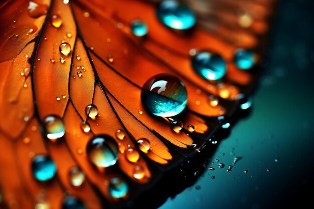Photo of macro of a water droplet on a butterfly wing