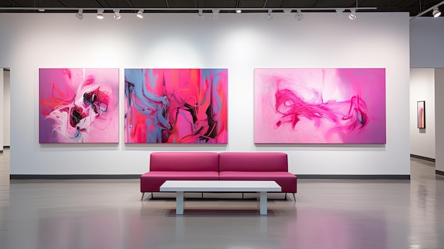 a photo of a magenta abstract art installation in a contemporary gallery