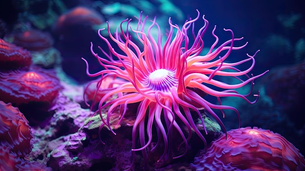 a photo of a magenta sea anemone underwater