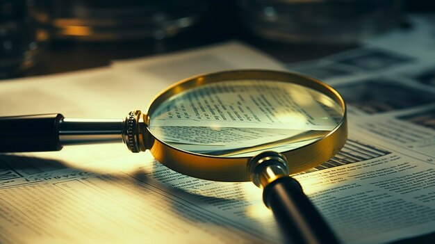 A photo of a magnifying glass on financial documents