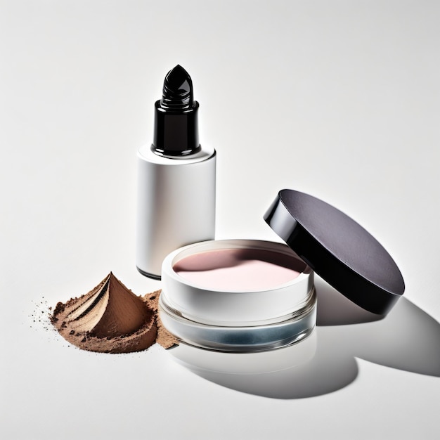 Photo photo of makeup products on a white table with white background