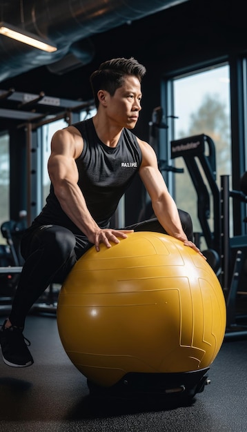 Photo of male athlete working out on pilates ball Generative AI