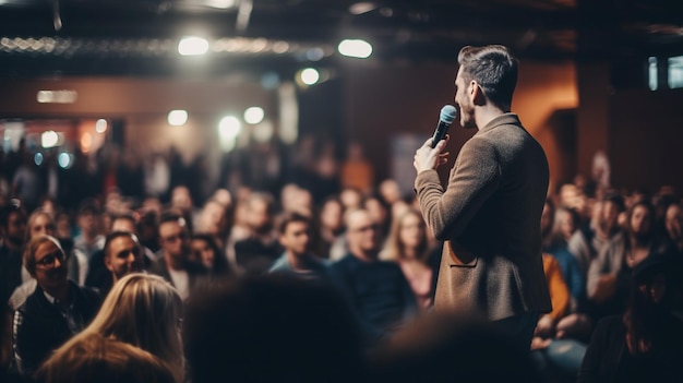 Photo Male Business Executive Giving a Speech