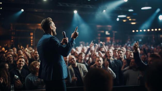 Photo Male Business Executive Giving a Speech