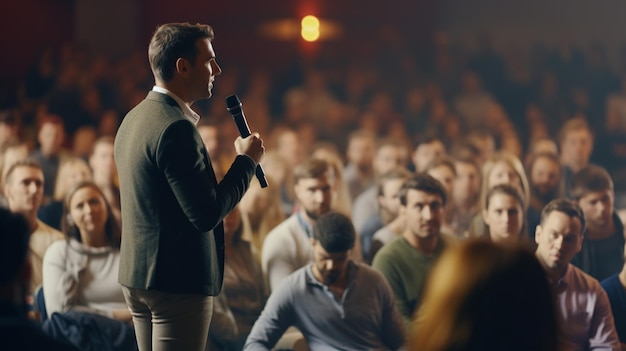 Photo Male Business Executive Giving a Speech