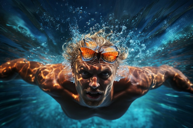 photo male swimmer swimming the butterfly stroke