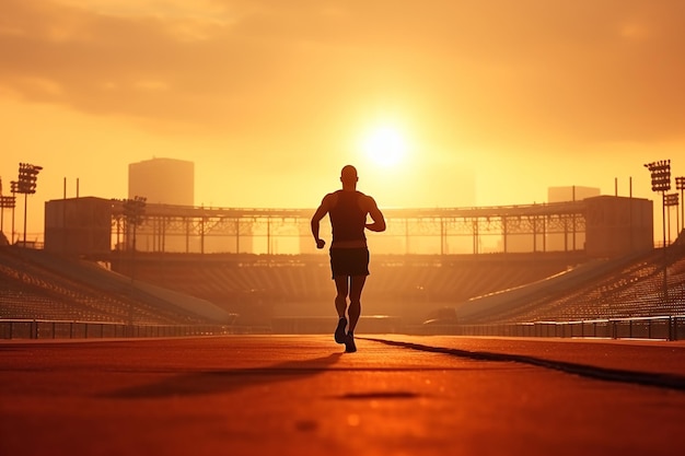 photo man athlete jogging at stadium in the morning