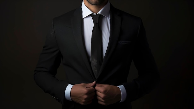 Photo of man in business suit on black background