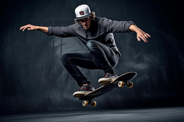 photo man doing tricks on skateboard