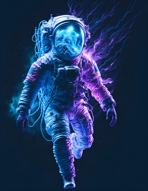 Photo of a man floating in space wearing a space suit