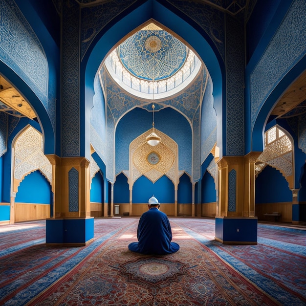 Photo a man praying in the mosque