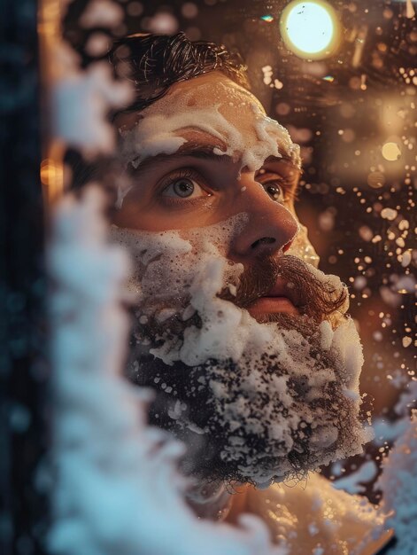 photo of man shaving his beard