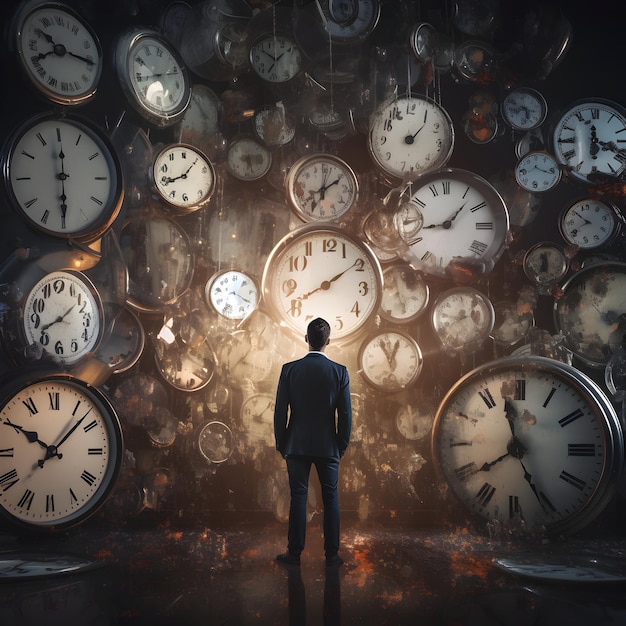 Premium AI Image Photo man standing front of clock concept of losing