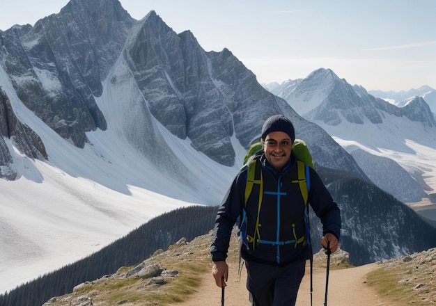 Foto foto di un uomo che cammina sulla montagna
