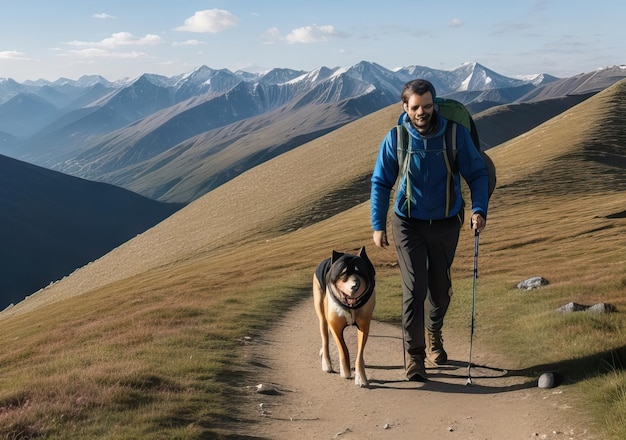 Foto foto di un uomo che cammina sulla montagna