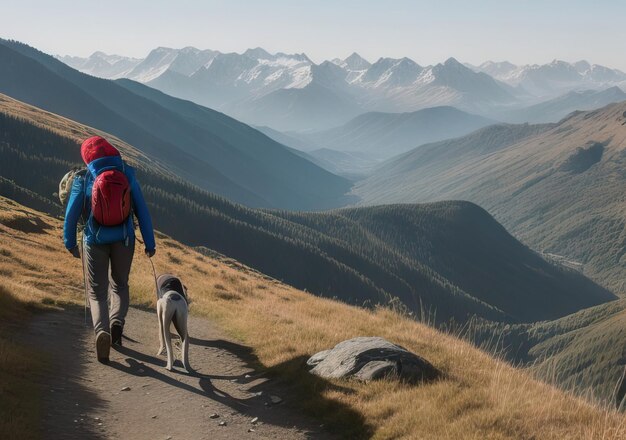 Foto foto di un uomo che cammina sulla montagna