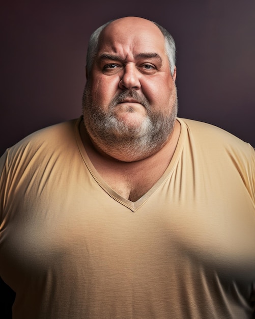 A photo of a man with a large body wearing a shirt that is too tight