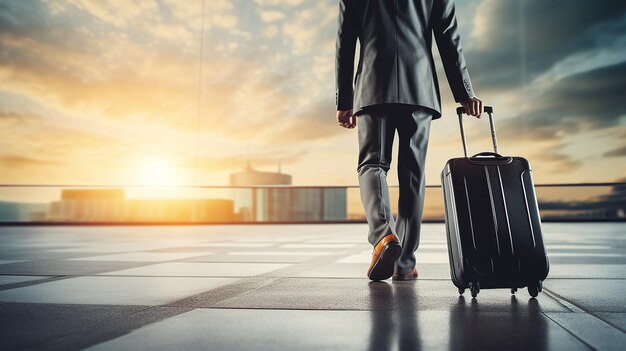 Photo of man with travelling luggage at the airport terminal