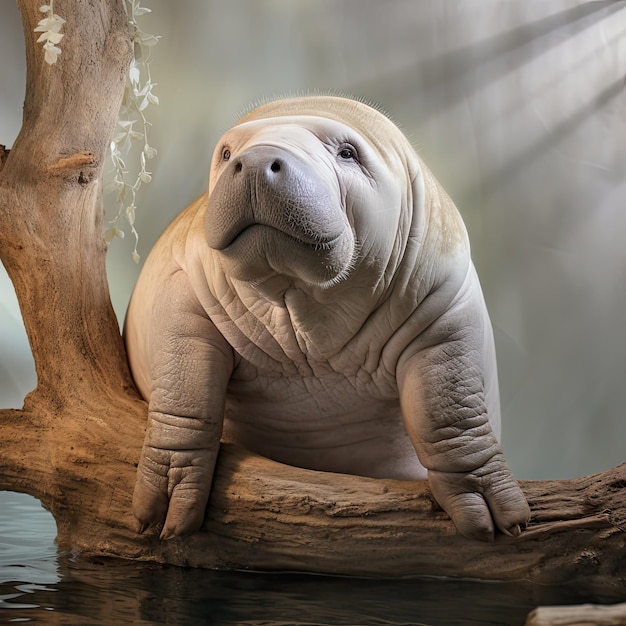 A photo of manatee sitting on the branches animal generated by artificial intelligence