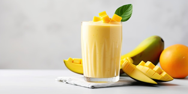 Photo mango banana smoothie white kitchen background