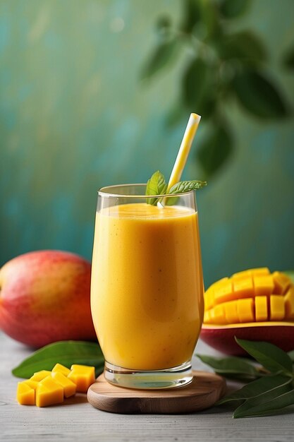 Photo mango juice and mango on a table