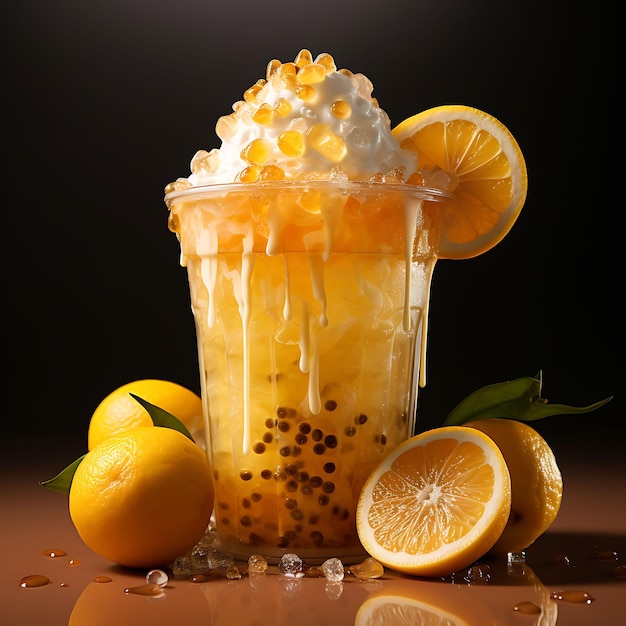 Photo of Mango Passionfruit Slushie Blended Mango and Passionfruit Ba Front View Clean BG