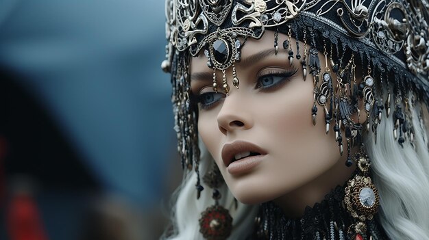 Photo of a mannequin wearing a stunning headdress in closeup