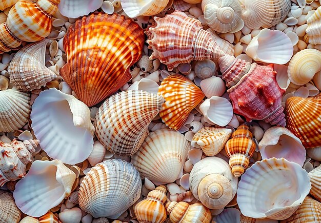 Photo photo of many seashells are on a white surface and pattern background