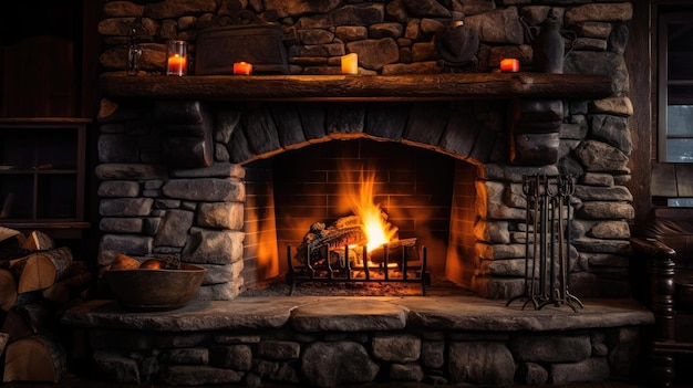 A photo of a marble fireplace rustic cabin backdrop