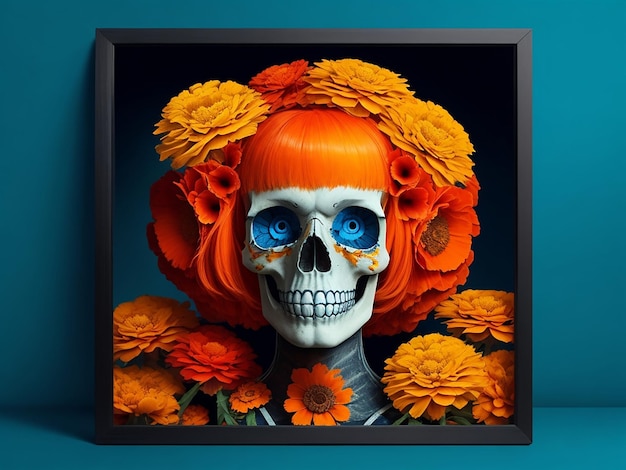 Photo marigold flowers are red yellow and orange on a dark background a frame for halloween