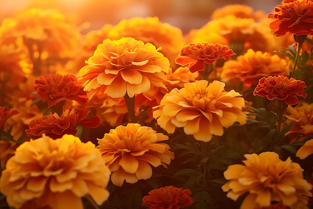 Photo of Marigolds with a bokeh effect and warm tones